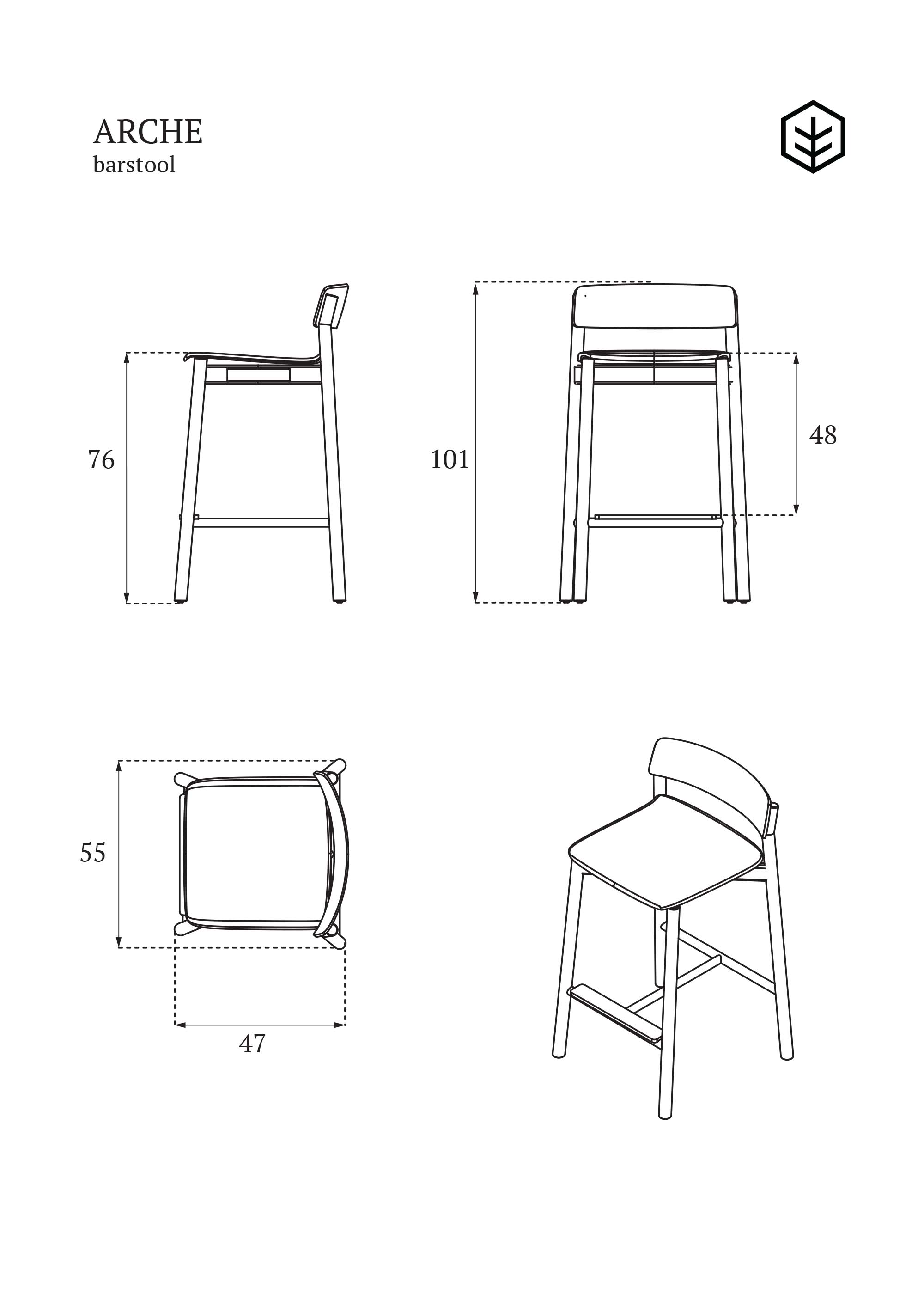ARCHE bar stool / Black KRYSTIAN KOWALSKI