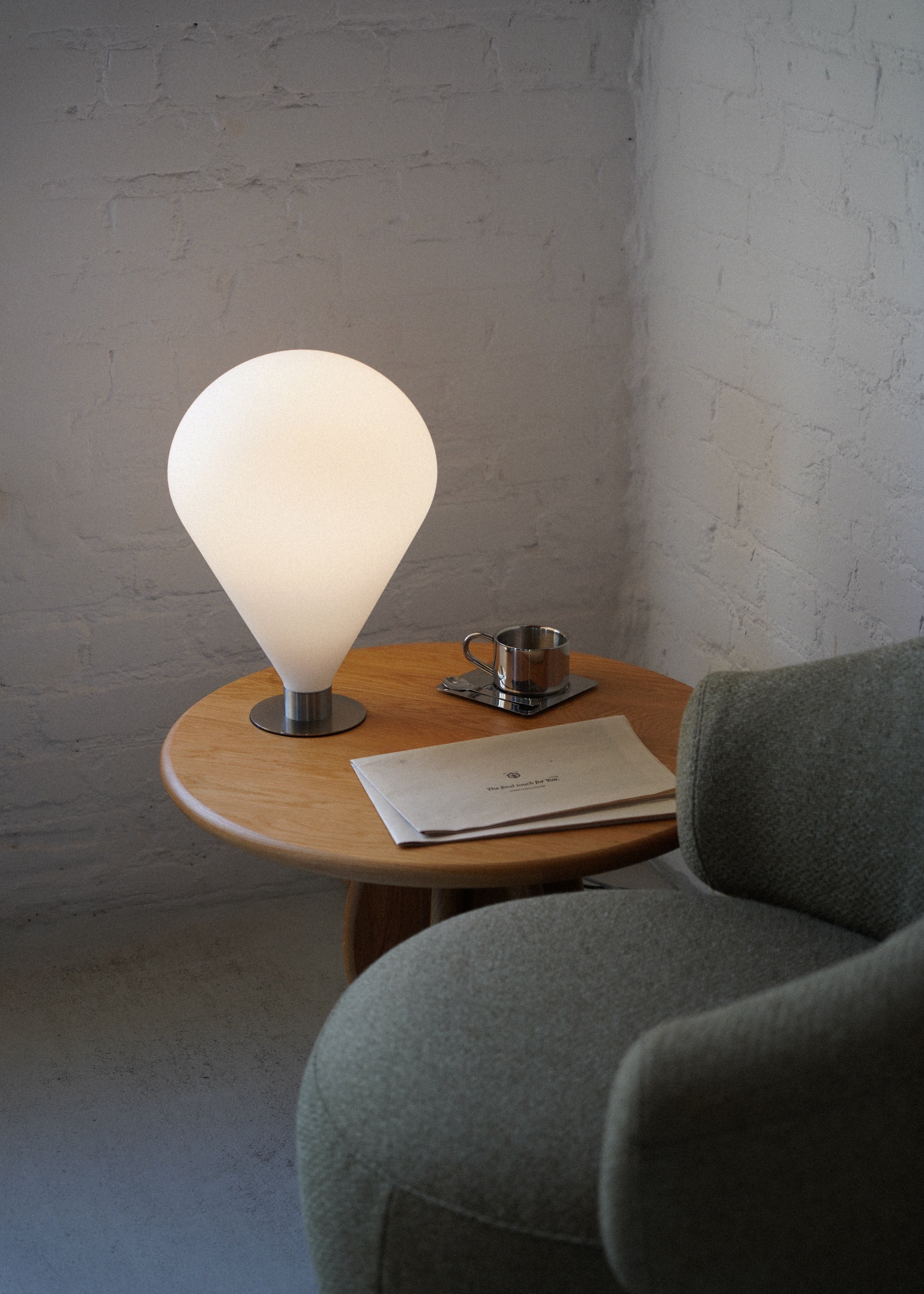 Modern designer table lamp in a contemporary living space
