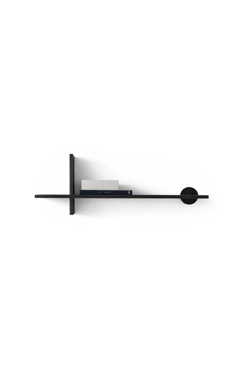 Minimalist wooden wall shelf with several books