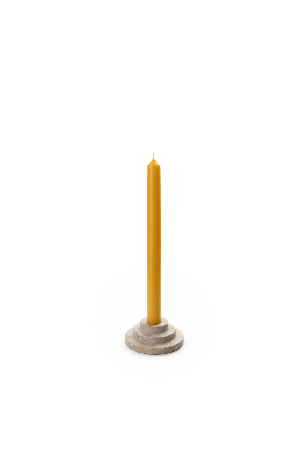Beige stone candle holder with yellow long candle