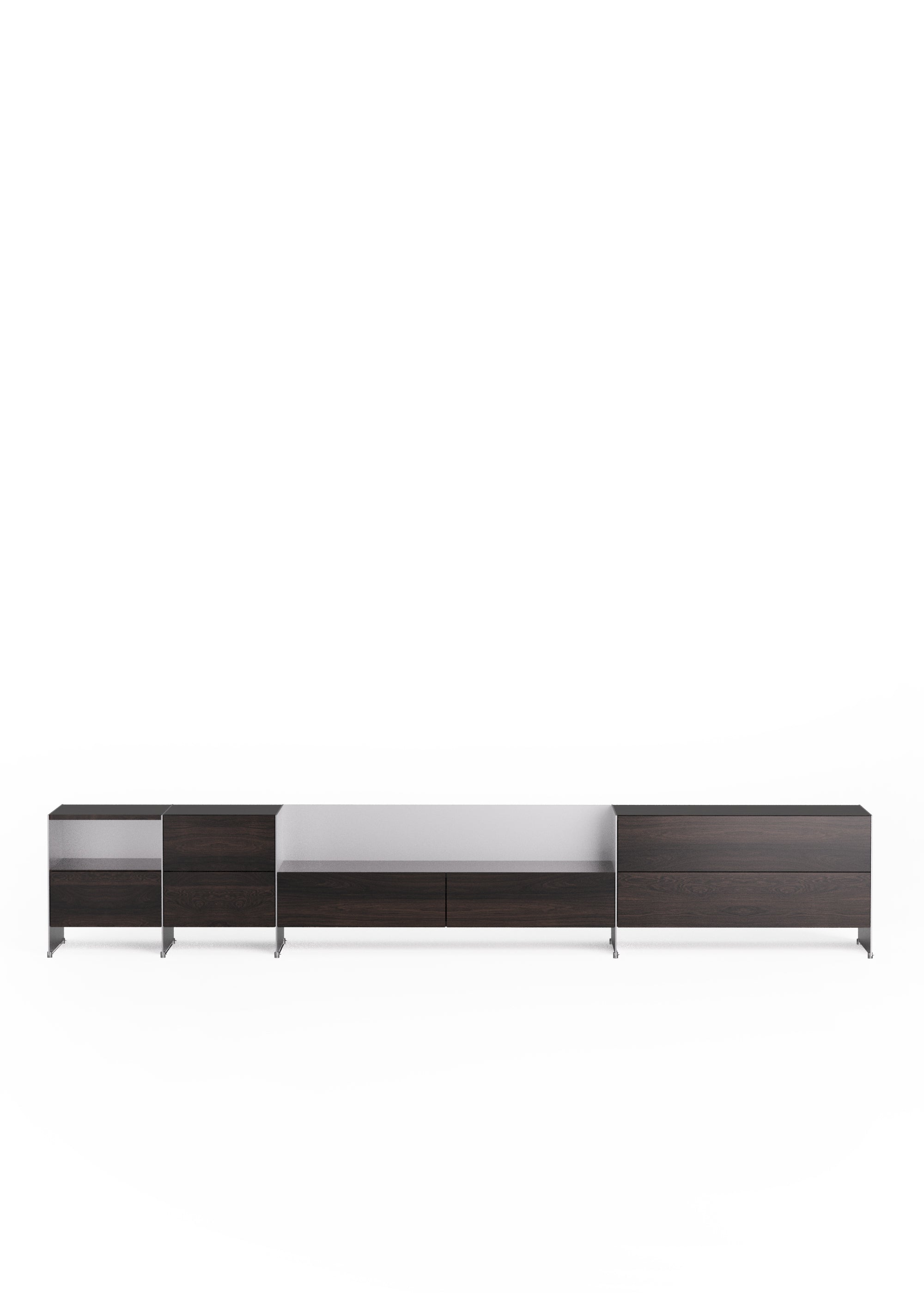 Low and long sideboard made of dark wood