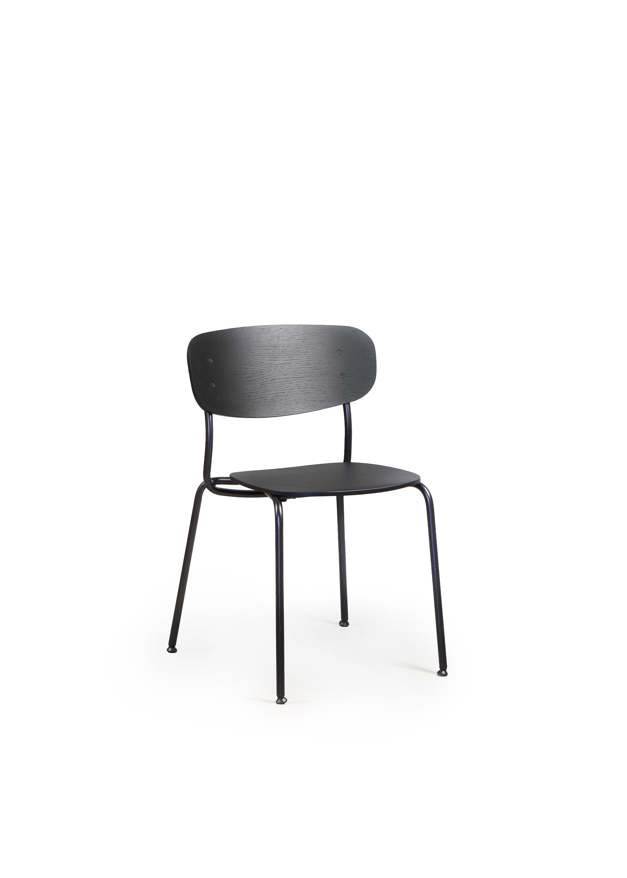 Black chair with a metal frame and wooden seat
