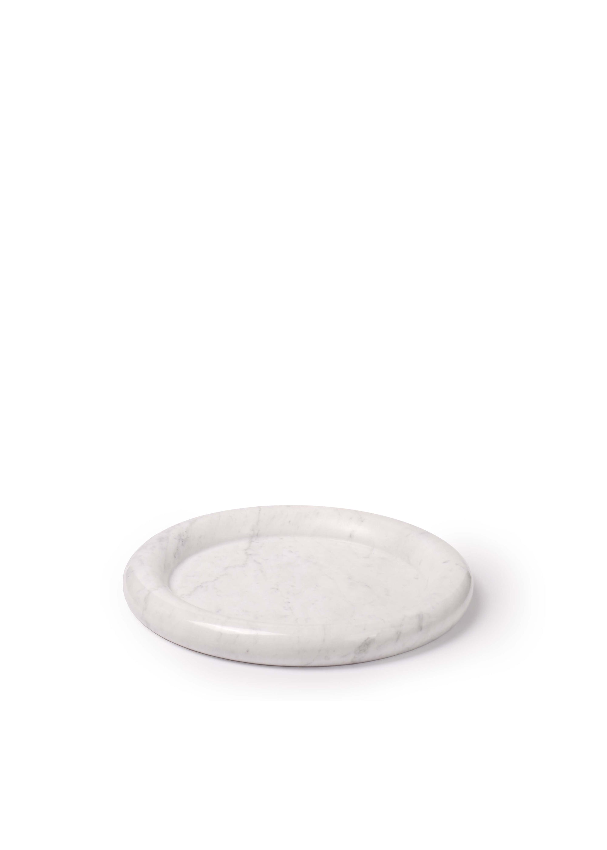 Round white marble tray with a raised rim
